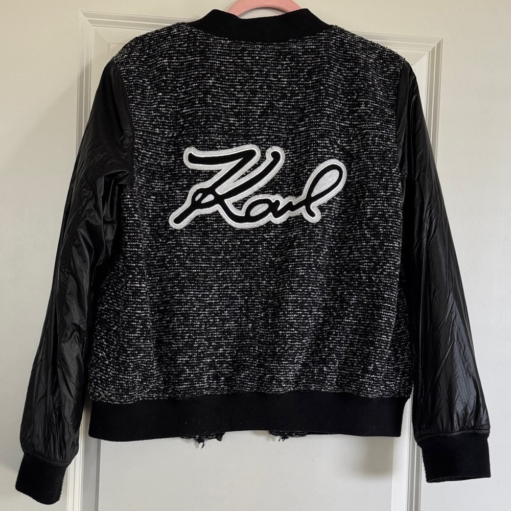 Karl Lagerfeld Black and Gray Bomber Jacket